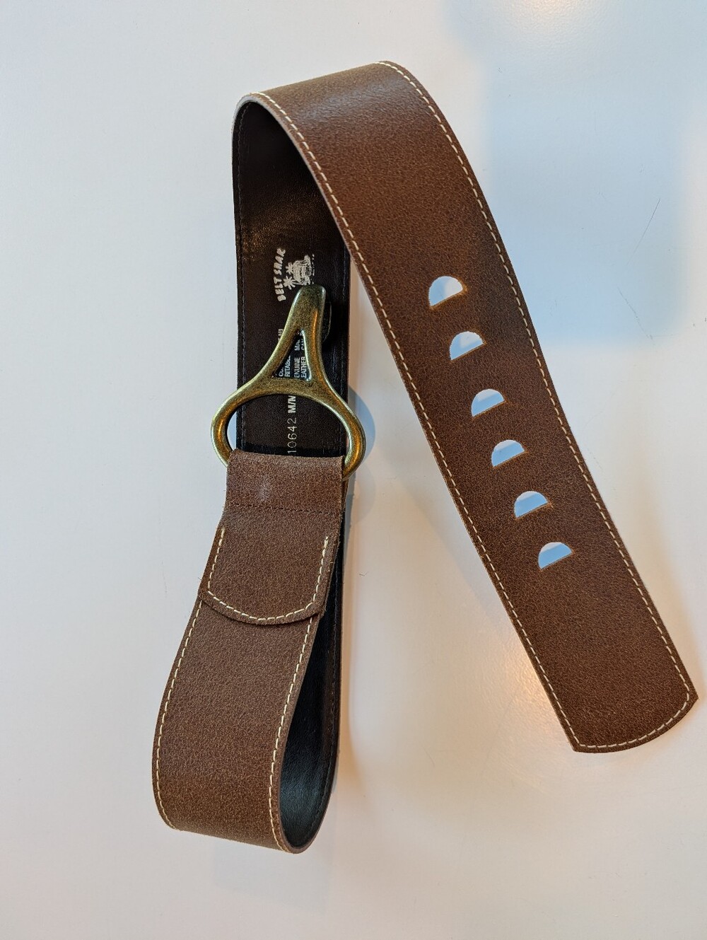 Belt Shak Wide Leather Belt With Brass Buckle Made In Canada Medium